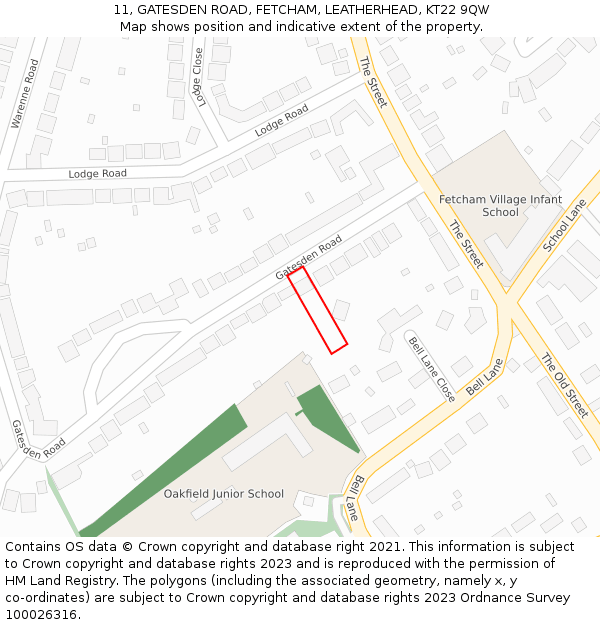 11, GATESDEN ROAD, FETCHAM, LEATHERHEAD, KT22 9QW: Location map and indicative extent of plot