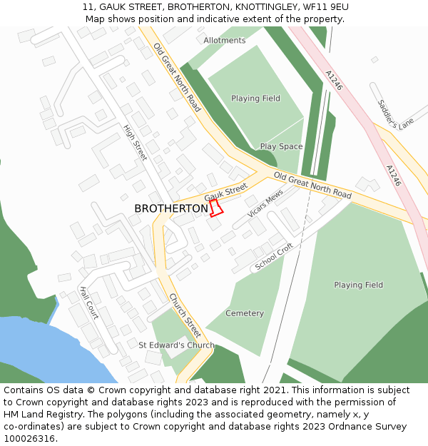 11, GAUK STREET, BROTHERTON, KNOTTINGLEY, WF11 9EU: Location map and indicative extent of plot