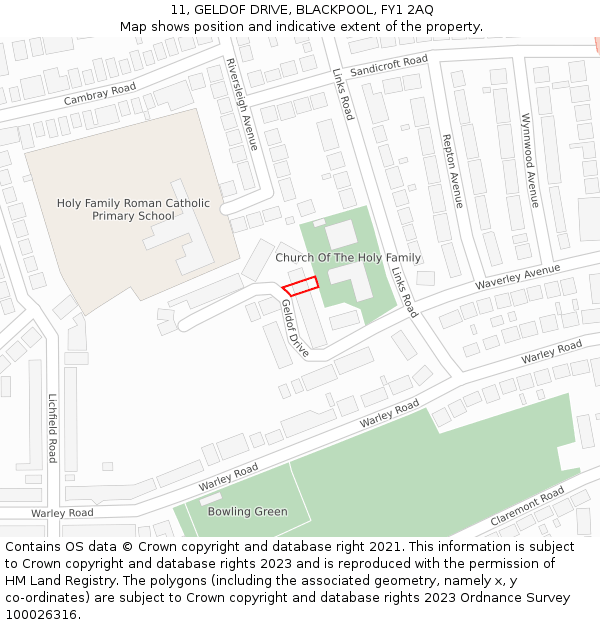 11, GELDOF DRIVE, BLACKPOOL, FY1 2AQ: Location map and indicative extent of plot