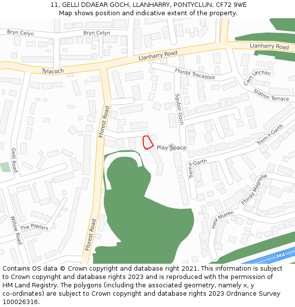 11, GELLI DDAEAR GOCH, LLANHARRY, PONTYCLUN, CF72 9WE: Location map and indicative extent of plot