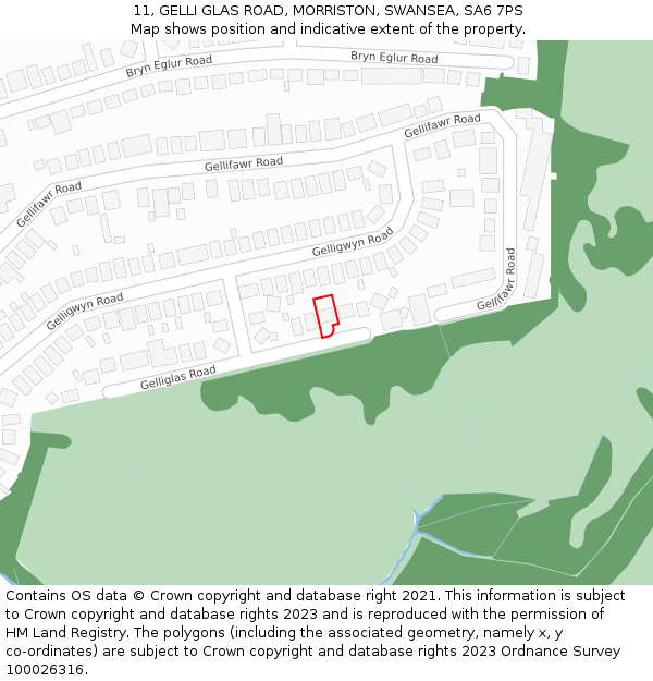 11, GELLI GLAS ROAD, MORRISTON, SWANSEA, SA6 7PS: Location map and indicative extent of plot