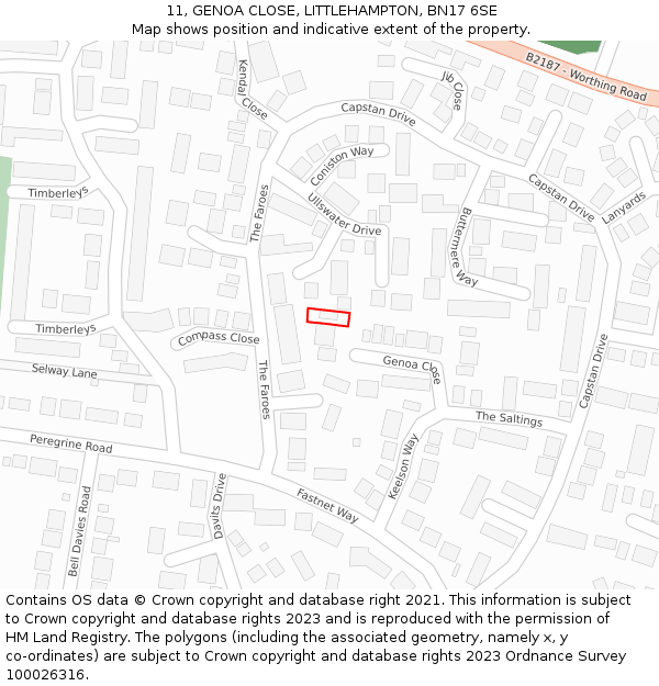 11, GENOA CLOSE, LITTLEHAMPTON, BN17 6SE: Location map and indicative extent of plot