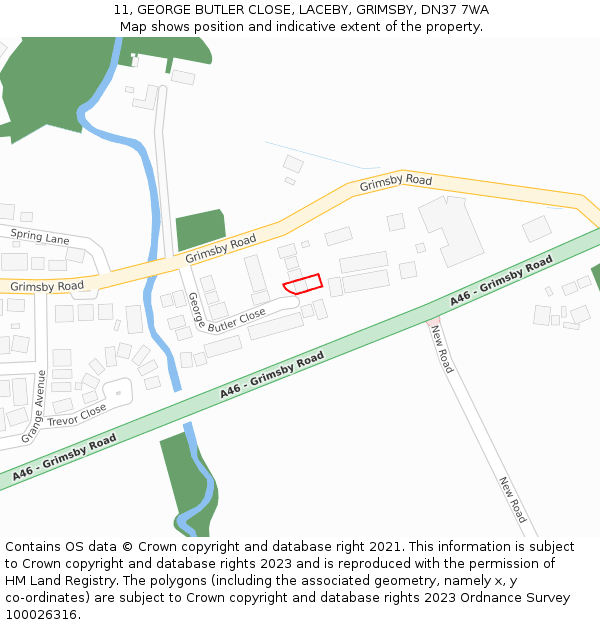 11, GEORGE BUTLER CLOSE, LACEBY, GRIMSBY, DN37 7WA: Location map and indicative extent of plot