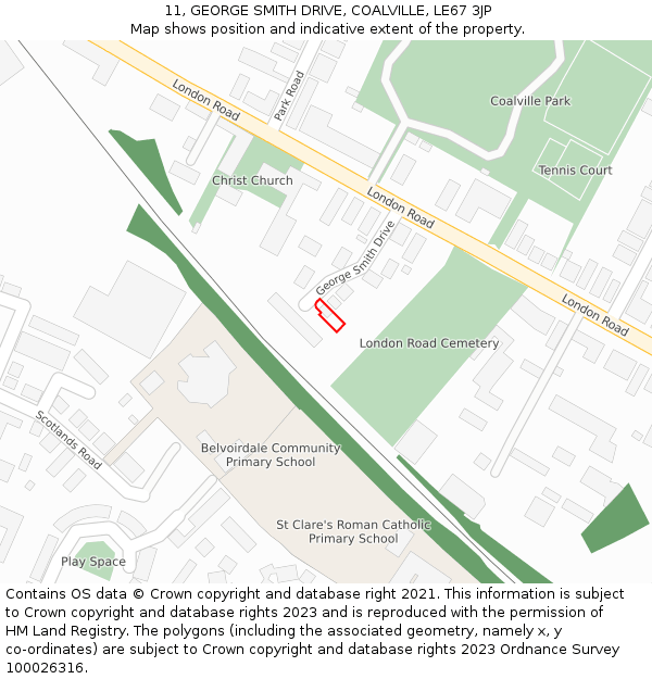 11, GEORGE SMITH DRIVE, COALVILLE, LE67 3JP: Location map and indicative extent of plot