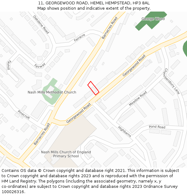 11, GEORGEWOOD ROAD, HEMEL HEMPSTEAD, HP3 8AL: Location map and indicative extent of plot