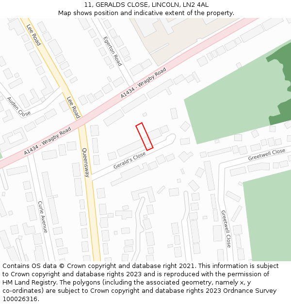 11, GERALDS CLOSE, LINCOLN, LN2 4AL: Location map and indicative extent of plot