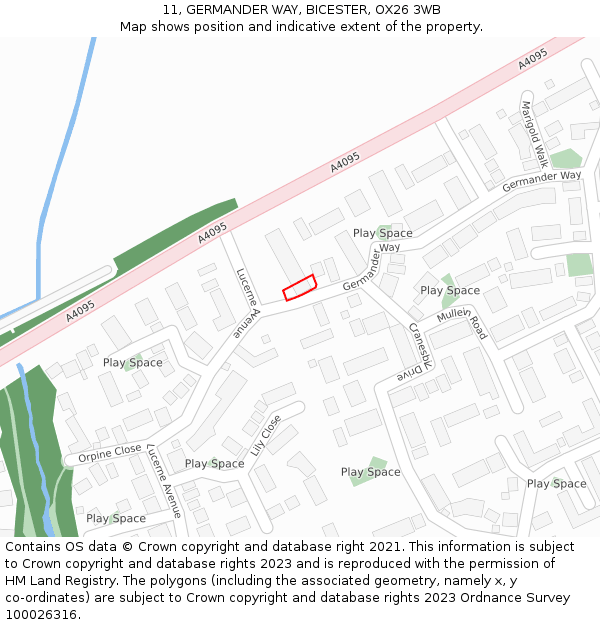 11, GERMANDER WAY, BICESTER, OX26 3WB: Location map and indicative extent of plot