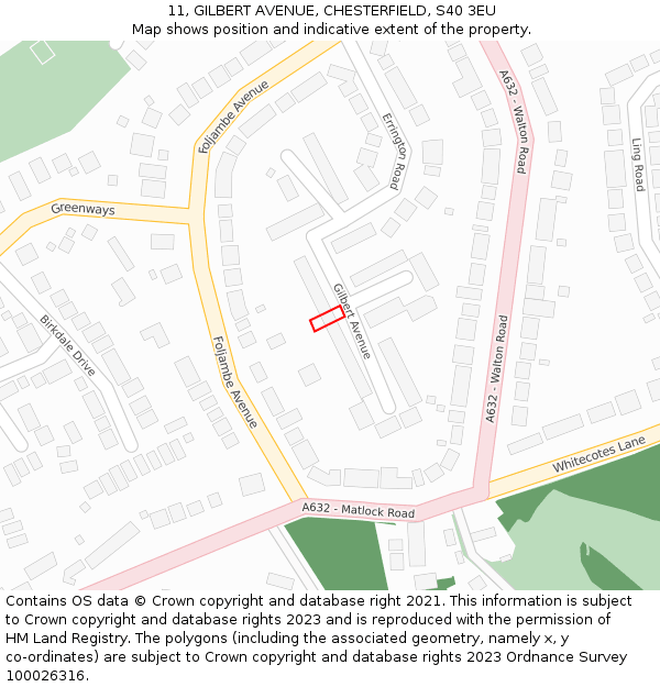 11, GILBERT AVENUE, CHESTERFIELD, S40 3EU: Location map and indicative extent of plot