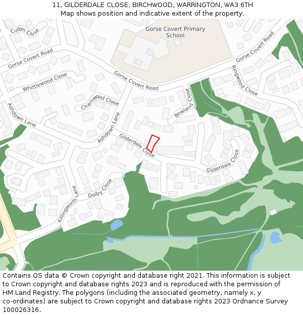 11, GILDERDALE CLOSE, BIRCHWOOD, WARRINGTON, WA3 6TH: Location map and indicative extent of plot