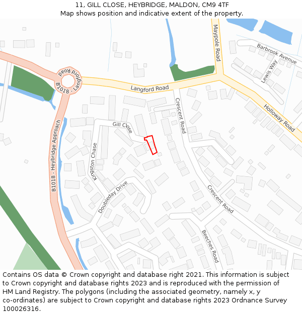 11, GILL CLOSE, HEYBRIDGE, MALDON, CM9 4TF: Location map and indicative extent of plot