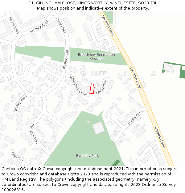 11, GILLINGHAM CLOSE, KINGS WORTHY, WINCHESTER, SO23 7RL: Location map and indicative extent of plot