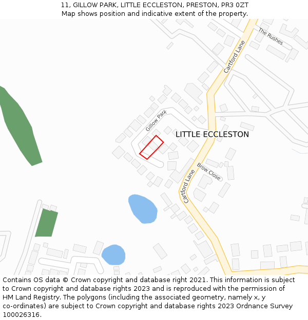 11, GILLOW PARK, LITTLE ECCLESTON, PRESTON, PR3 0ZT: Location map and indicative extent of plot