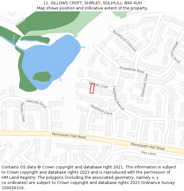 11, GILLOWS CROFT, SHIRLEY, SOLIHULL, B90 4UH: Location map and indicative extent of plot