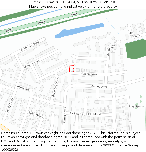 11, GINGER ROW, GLEBE FARM, MILTON KEYNES, MK17 8ZE: Location map and indicative extent of plot