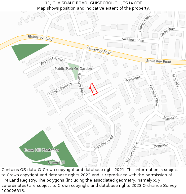 11, GLAISDALE ROAD, GUISBOROUGH, TS14 8DF: Location map and indicative extent of plot