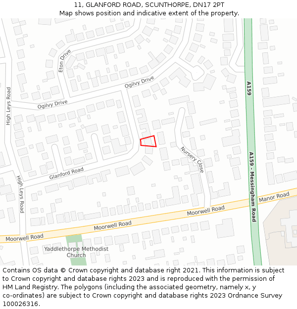 11, GLANFORD ROAD, SCUNTHORPE, DN17 2PT: Location map and indicative extent of plot