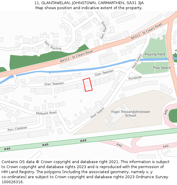 11, GLANTAWELAN, JOHNSTOWN, CARMARTHEN, SA31 3JA: Location map and indicative extent of plot