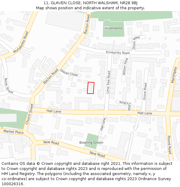 11, GLAVEN CLOSE, NORTH WALSHAM, NR28 9BJ: Location map and indicative extent of plot