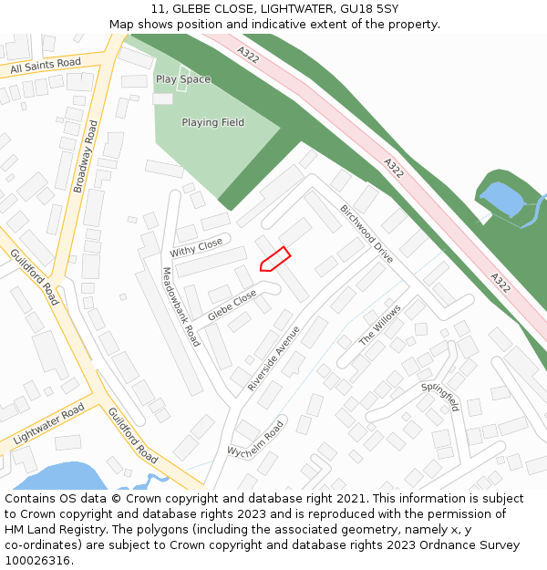 11, GLEBE CLOSE, LIGHTWATER, GU18 5SY: Location map and indicative extent of plot