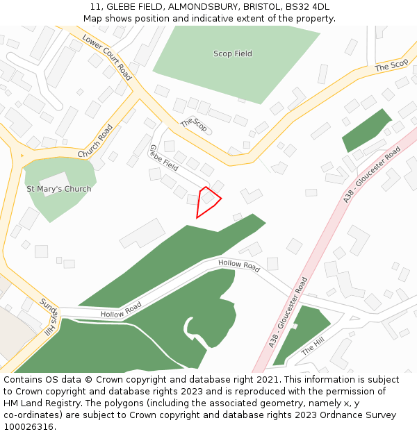 11, GLEBE FIELD, ALMONDSBURY, BRISTOL, BS32 4DL: Location map and indicative extent of plot