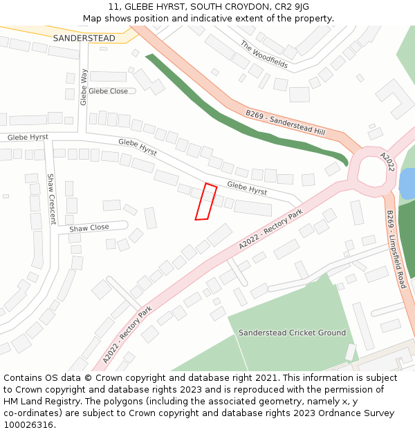 11, GLEBE HYRST, SOUTH CROYDON, CR2 9JG: Location map and indicative extent of plot