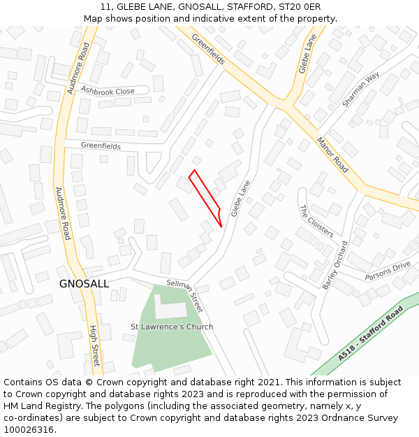 11, GLEBE LANE, GNOSALL, STAFFORD, ST20 0ER: Location map and indicative extent of plot