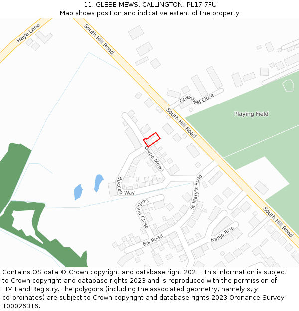 11, GLEBE MEWS, CALLINGTON, PL17 7FU: Location map and indicative extent of plot