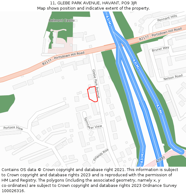 11, GLEBE PARK AVENUE, HAVANT, PO9 3JR: Location map and indicative extent of plot