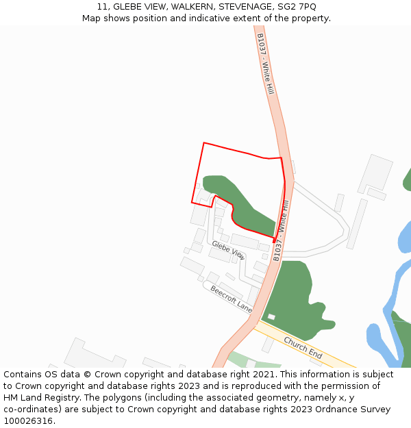 11, GLEBE VIEW, WALKERN, STEVENAGE, SG2 7PQ: Location map and indicative extent of plot