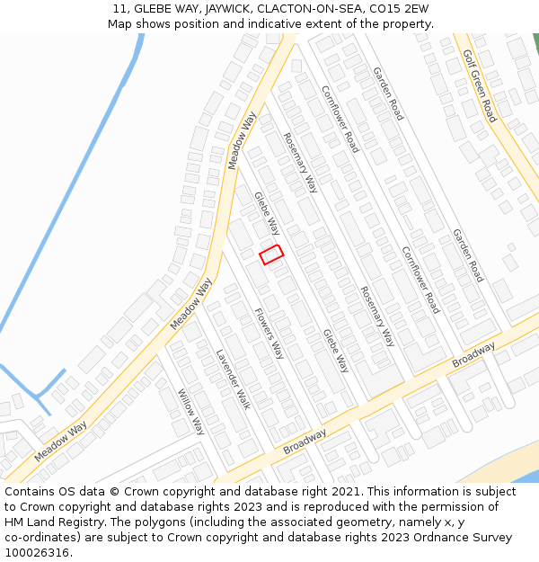 11, GLEBE WAY, JAYWICK, CLACTON-ON-SEA, CO15 2EW: Location map and indicative extent of plot