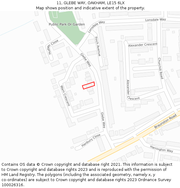 11, GLEBE WAY, OAKHAM, LE15 6LX: Location map and indicative extent of plot