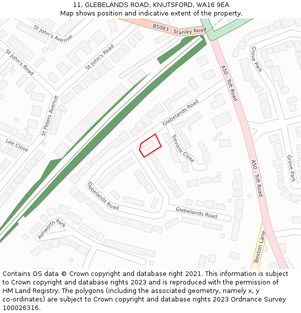 11, GLEBELANDS ROAD, KNUTSFORD, WA16 9EA: Location map and indicative extent of plot