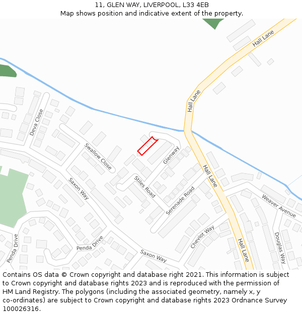 11, GLEN WAY, LIVERPOOL, L33 4EB: Location map and indicative extent of plot