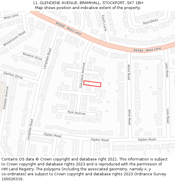 11, GLENDENE AVENUE, BRAMHALL, STOCKPORT, SK7 1BH: Location map and indicative extent of plot