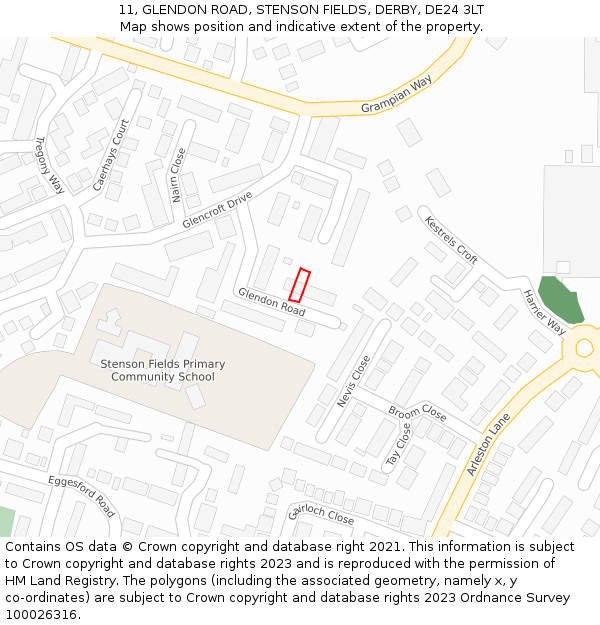11, GLENDON ROAD, STENSON FIELDS, DERBY, DE24 3LT: Location map and indicative extent of plot