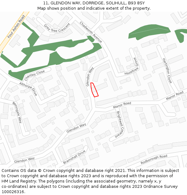 11, GLENDON WAY, DORRIDGE, SOLIHULL, B93 8SY: Location map and indicative extent of plot