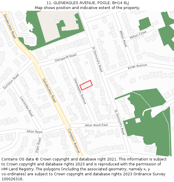 11, GLENEAGLES AVENUE, POOLE, BH14 9LJ: Location map and indicative extent of plot