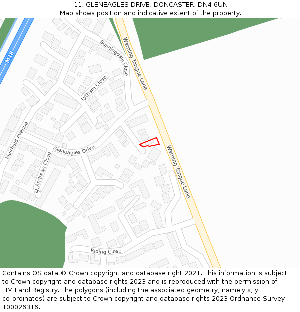 11, GLENEAGLES DRIVE, DONCASTER, DN4 6UN: Location map and indicative extent of plot