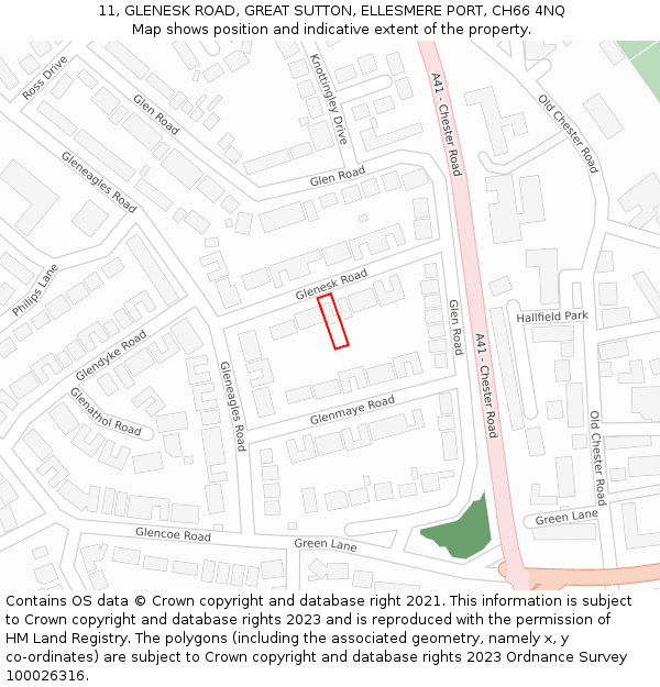 11, GLENESK ROAD, GREAT SUTTON, ELLESMERE PORT, CH66 4NQ: Location map and indicative extent of plot