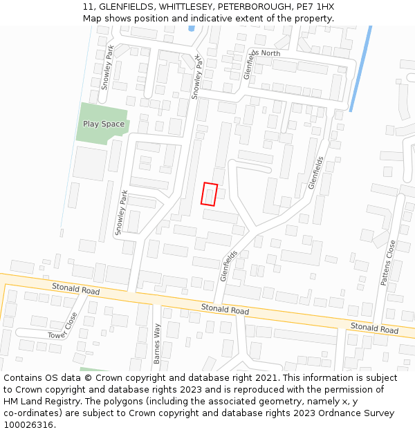 11, GLENFIELDS, WHITTLESEY, PETERBOROUGH, PE7 1HX: Location map and indicative extent of plot