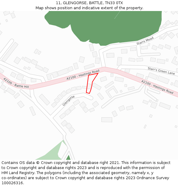 11, GLENGORSE, BATTLE, TN33 0TX: Location map and indicative extent of plot