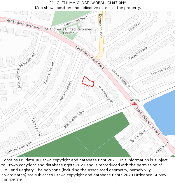 11, GLENHAM CLOSE, WIRRAL, CH47 0NY: Location map and indicative extent of plot