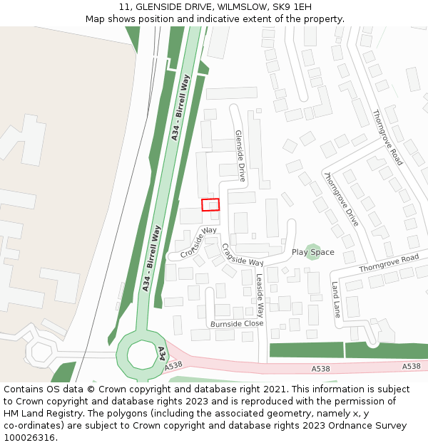 11, GLENSIDE DRIVE, WILMSLOW, SK9 1EH: Location map and indicative extent of plot