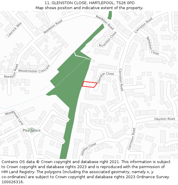11, GLENSTON CLOSE, HARTLEPOOL, TS26 0PD: Location map and indicative extent of plot