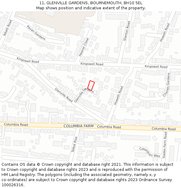 11, GLENVILLE GARDENS, BOURNEMOUTH, BH10 5EL: Location map and indicative extent of plot