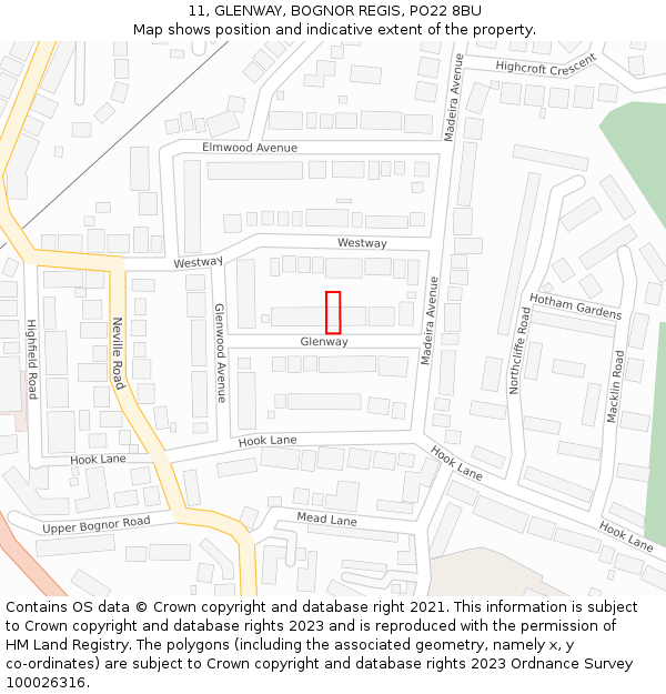 11, GLENWAY, BOGNOR REGIS, PO22 8BU: Location map and indicative extent of plot