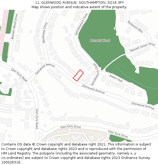 11, GLENWOOD AVENUE, SOUTHAMPTON, SO16 3PY: Location map and indicative extent of plot