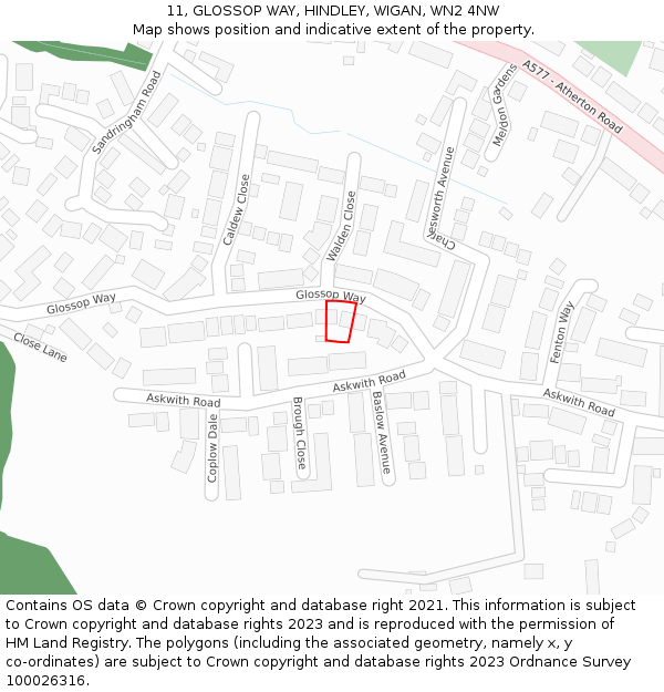 11, GLOSSOP WAY, HINDLEY, WIGAN, WN2 4NW: Location map and indicative extent of plot