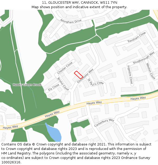 11, GLOUCESTER WAY, CANNOCK, WS11 7YN: Location map and indicative extent of plot