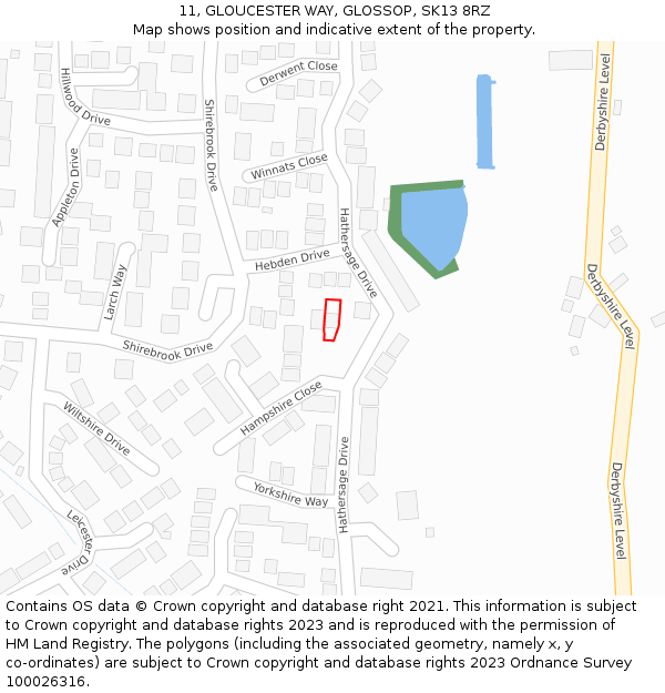 11, GLOUCESTER WAY, GLOSSOP, SK13 8RZ: Location map and indicative extent of plot